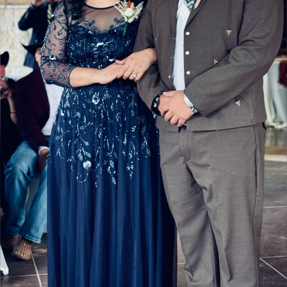 Elegant Navy Blue Embroidered Dress